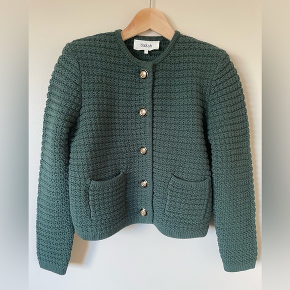 NEW Ba&sh Bash Gaspard Tweed Cardigan Jacket Vertbouteille Dark Green | sz 1 / S - Picture 5 of 12